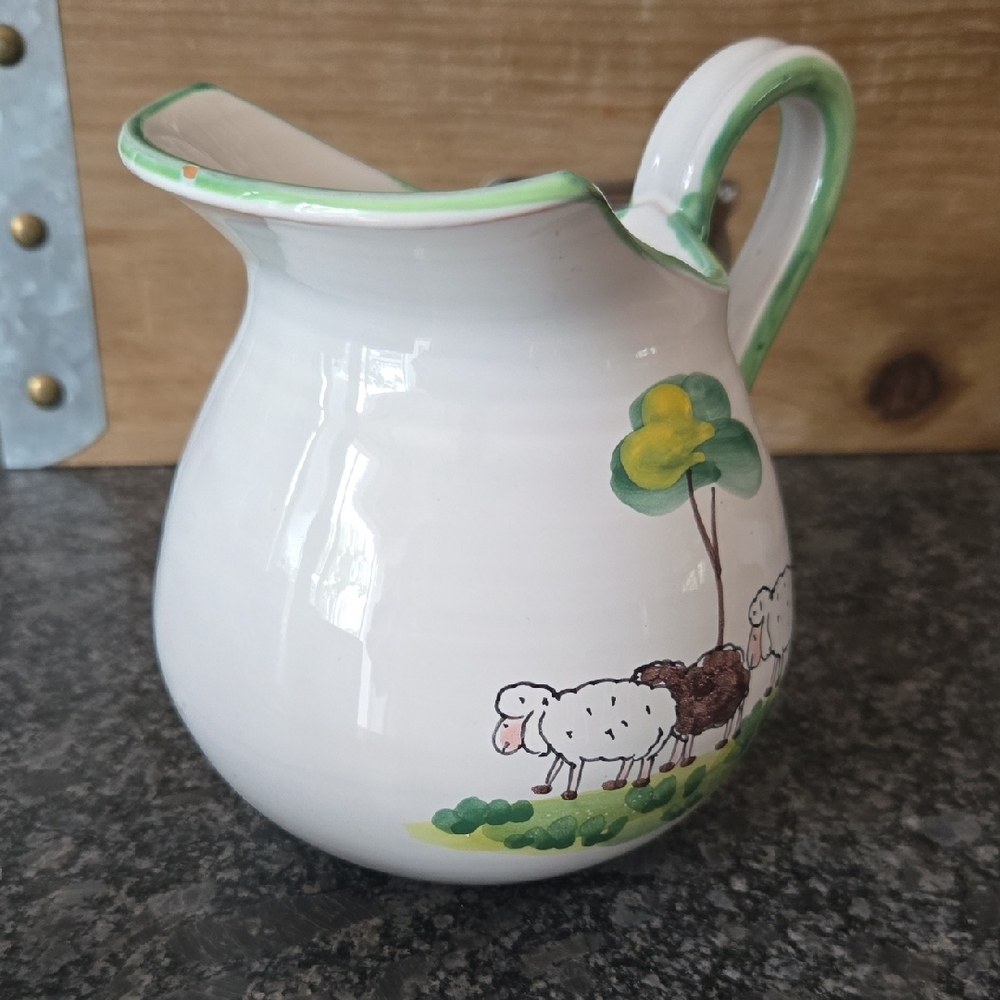 Hand Painted Italian Pottery Sheep Design Ceramic Pitcher - Picture 11 of 11